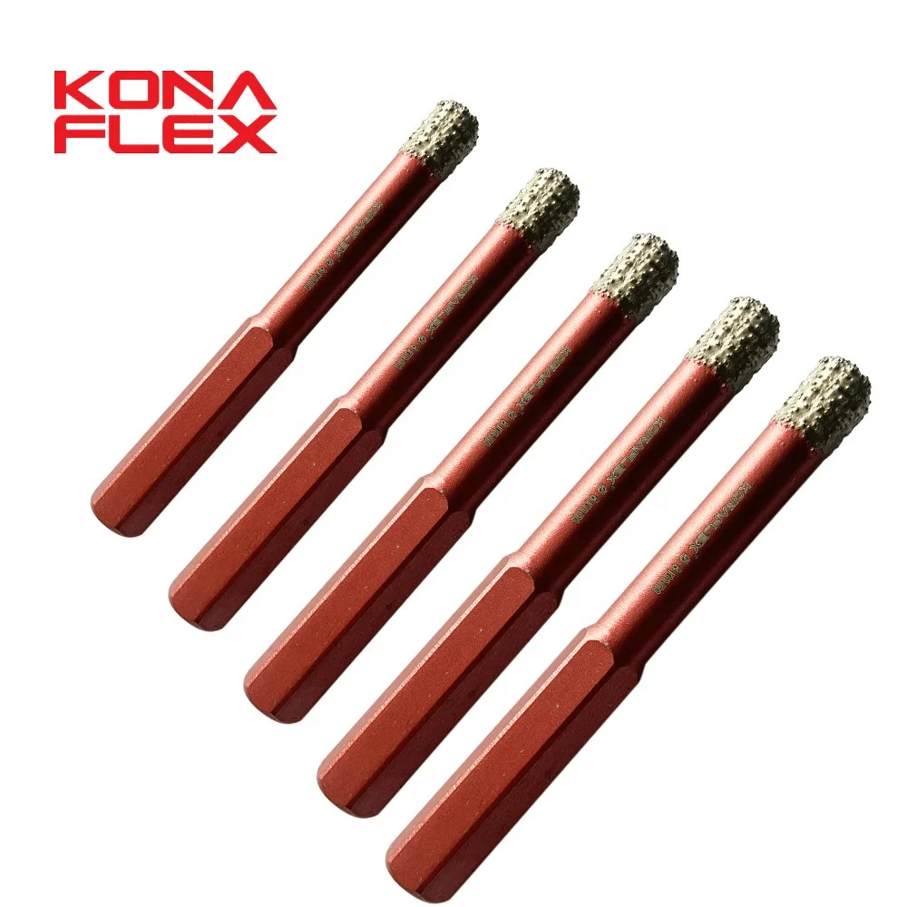 Konaflex Vacuum Brazed Diamond Core Drilling Bits With Hexagon Shank  For Dry Opening Hole On Concrete/Marble/Granite/Tile/Brick