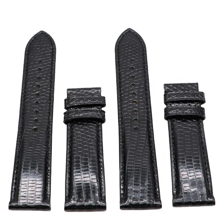 OEM High Quality Special Style Black Lizard Band Real Leather Watch Straps Accept Hand Sewn Strap
