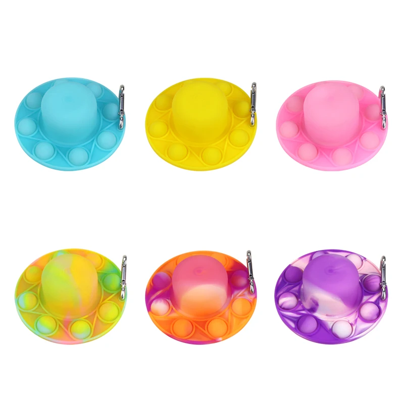
Amazon Hot Selling Factory Design Silicone Hat Pop Buble Sensory Fidget Lighting Hat Toy with Keychain 