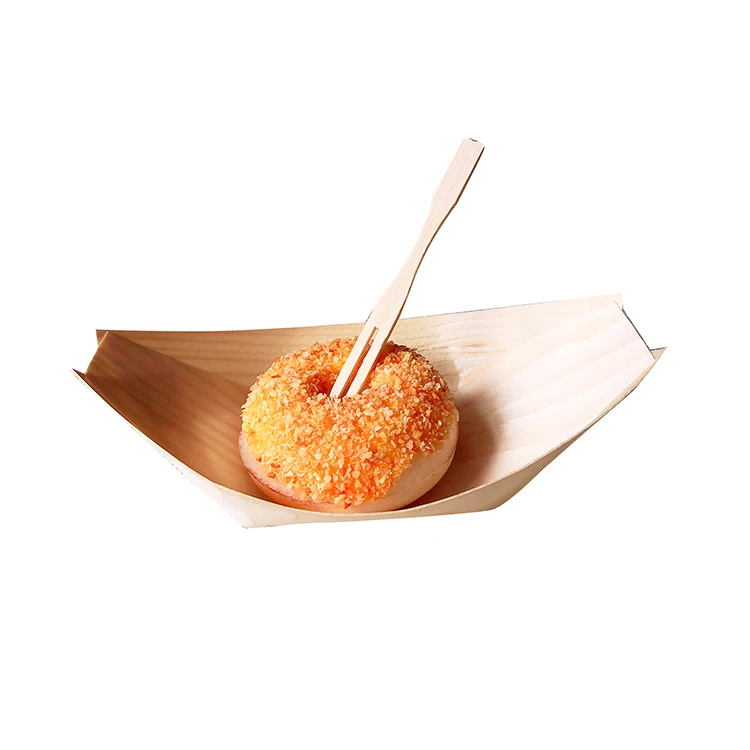 Хит продаж 2023 стильная одноразовая натуральная сосна Экологически чистая деревянная лодка/конус/тарелка