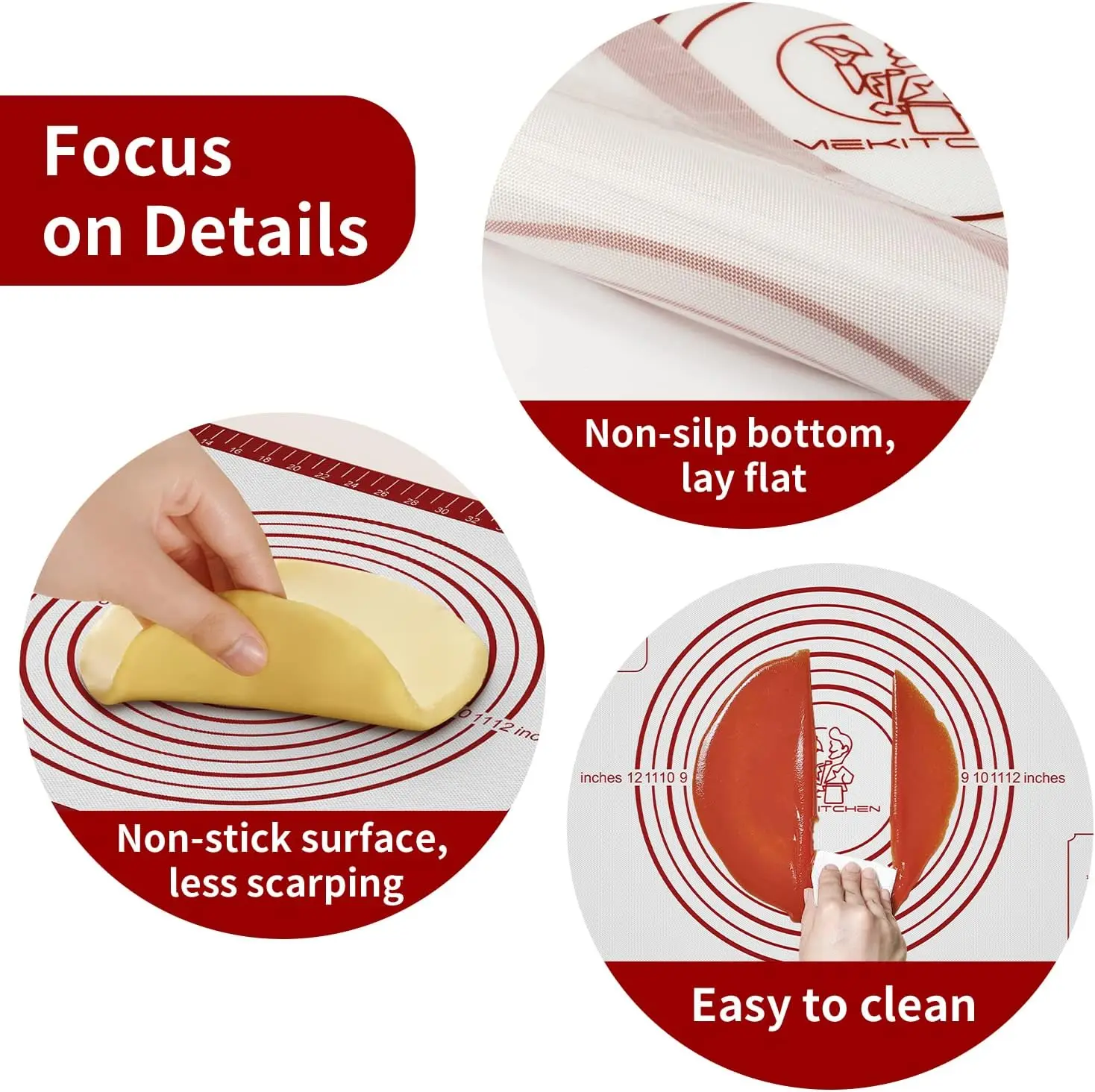 Non Stick Silicone Baking Mat Sheet for Dough Rolling Fondant Pie Crust Counter Mat Oven Liner Mat Baking Supplies Extra Large
