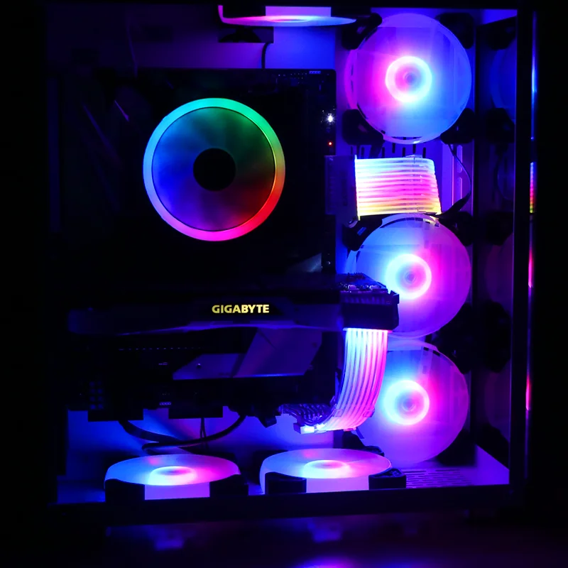 Sleeved Straight Transfer Power Supply PSU 24 Pin Motherboard Flat Cable Extension RGB PC Cables For Gaming PC SYNC