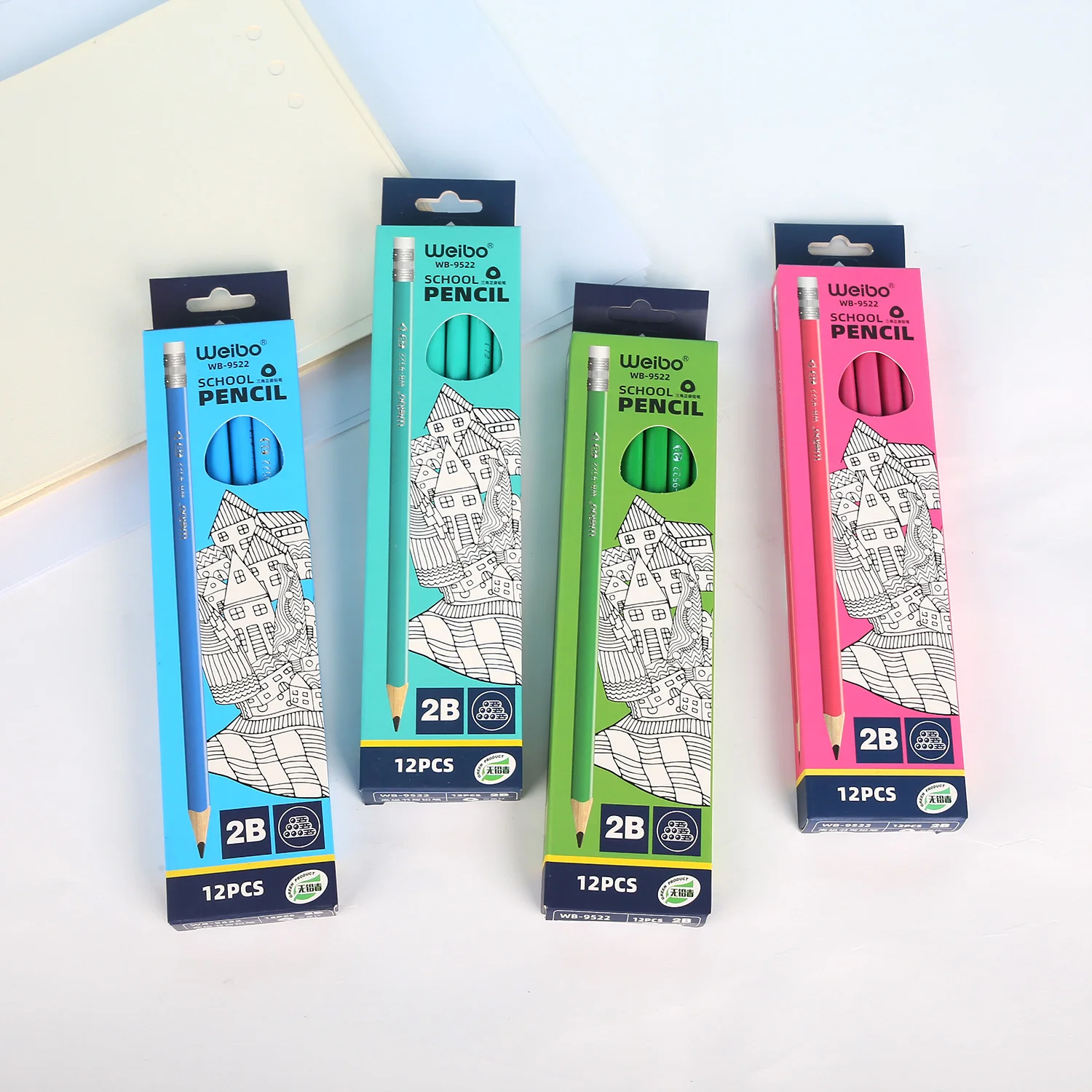 High Quality 2B Wooden Pencil set with Eraser For student Supply Stationery stationery supplies low moq weibo stationery