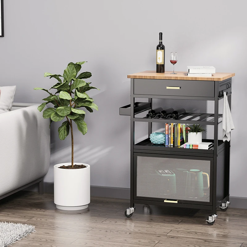 Multifunctional Kitchen Island Cart Organizer Rack Buffet Bar Cart Kitchen Storage Trolley with Drawer
