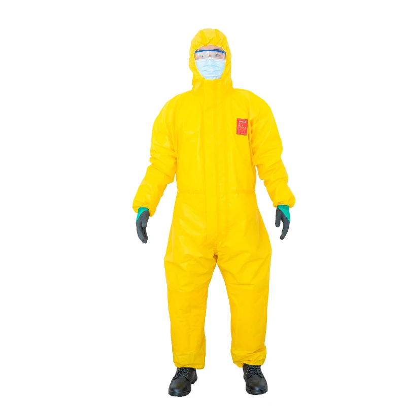 Disposable PP Fabric PE Coated Chemical  Resistant Safety Coveralls Against Acid  Alkali