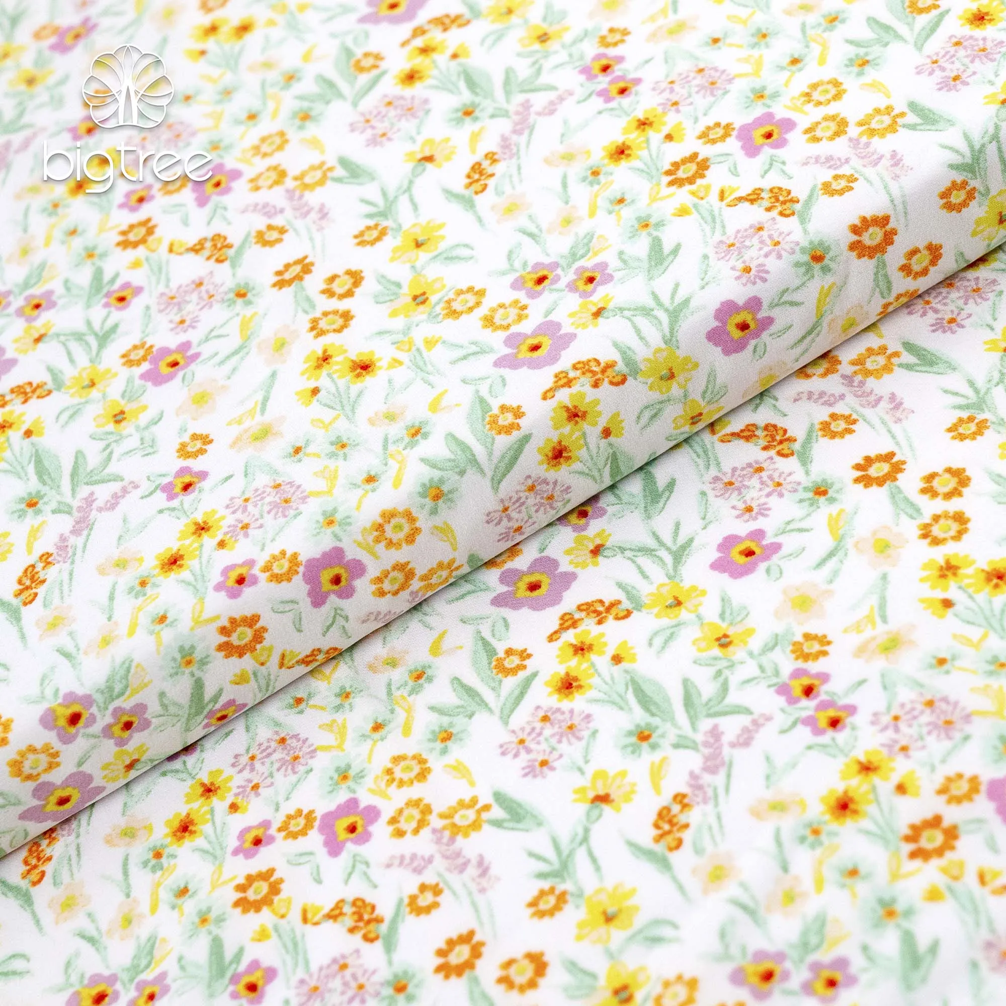Imitation Cotton Fabric Stretchy Spandex Floral Pattern Print 87%Polyester 13%Spandex