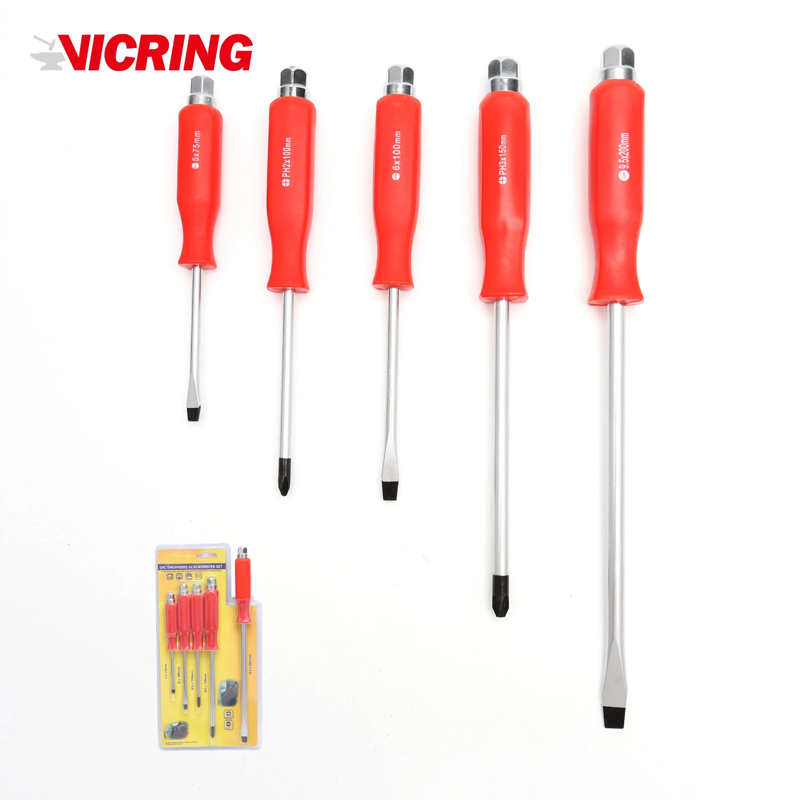 VICRING Multifunction Professional Hand Screw Driver 5pc Hex Bolster Striking Screwdriver Set CR-V Tools With Handle