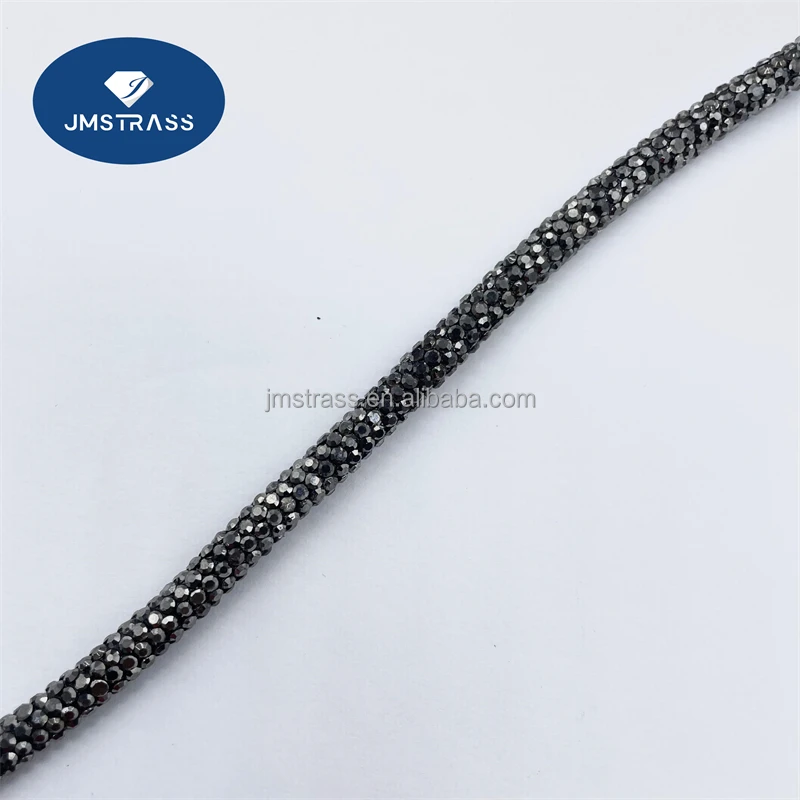 Hot Sale High Quality 6mm 8 rows Round Glass Diamond Crystal Glue Tube Rhinestone Rope For Shoes