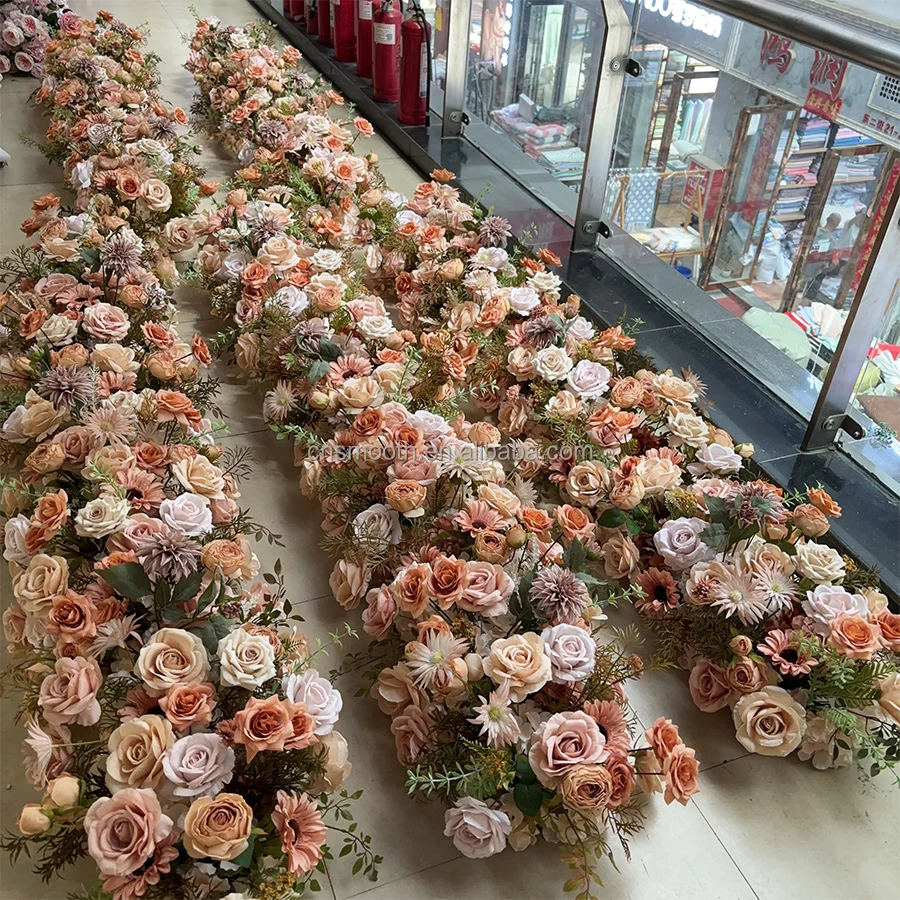 SMOOTH New Arrivals Orange Yellow Rose Hydrangea Flower Runner Orange Color Wedding Decorative Flowers for Events Decoration