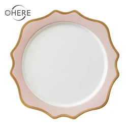 Ohere luxury ceramics tableware sets pink sunflower elegant modern porcelain dinner plate sets pink porcelain dinner plate sets