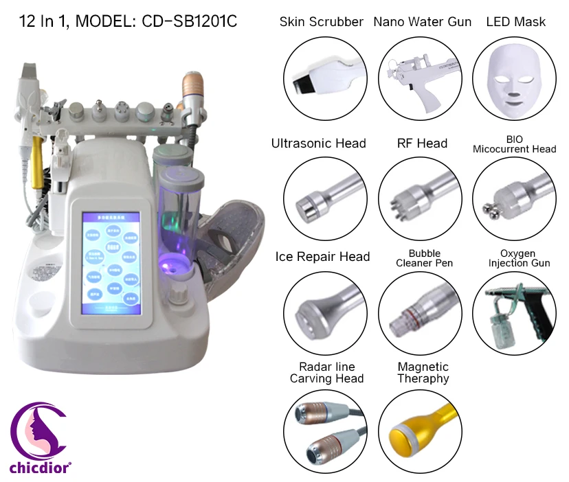 12 functional handles Diamond microdermabrasion therapy facial machine small bubble beauty machine muti-functional