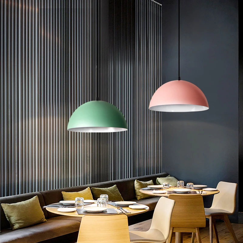 Macarons Metal Semicircle Pendant Light Creative Single Head Pot Cover Chandelier For Livingroom Dinningroom
