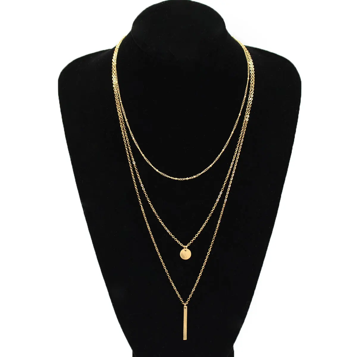 New Multilayer Necklace Chain Thin Vertical Bar Pendant Necklace Choker Round Coin Gold plated Necklace