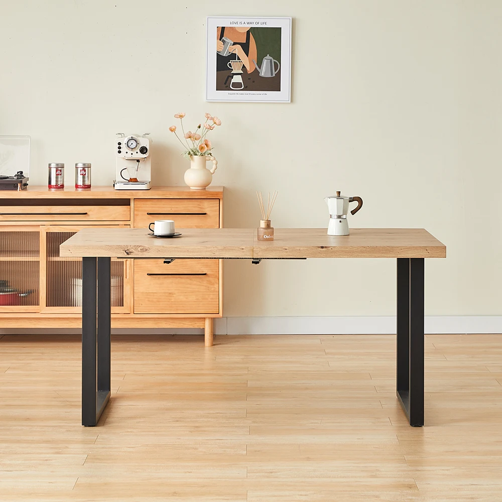 Thickened metal legs coffee table rectangle extendable wood dining table