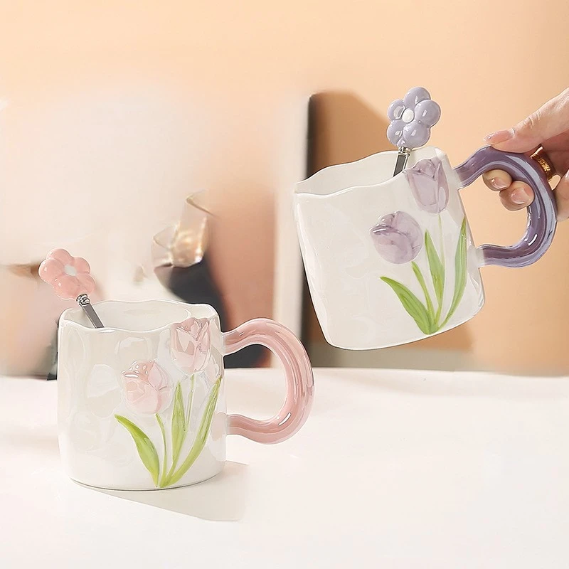 Красивый ручной росписью тюльпан кружка керамическая подружка невесты подарок на открытие мероприятия для клиента