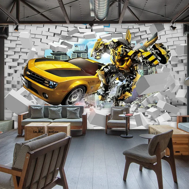 Cartoon Superhero Transformers Wall Wallpaper for Living Room