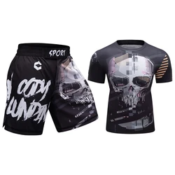 Cody Lundin MMA BJJ Shorrts and Tight Rash Guard Fitness Gym Wear Men Set Custom Logo Breathable OEM