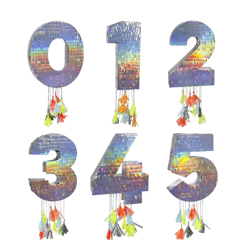 New Design Shiny Laser Pinatas For Kids Birthday Game Props Birthday Pinata Numbers 0~9