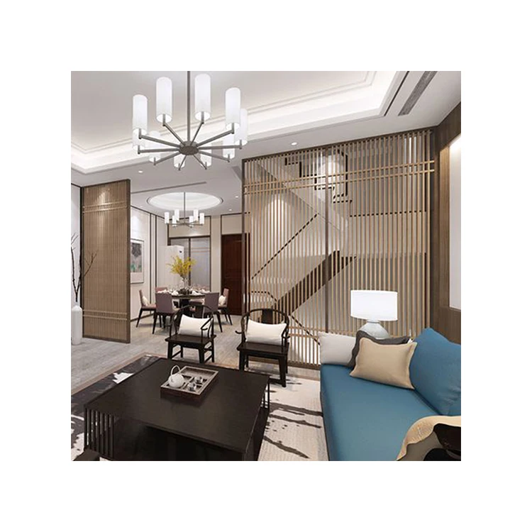 Modern Art-Themed Indoor Hall Room dining room Divider background Mirror Square Tube Design Functions Hanging Metal