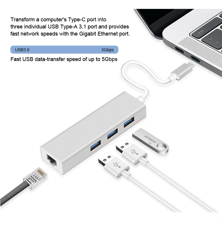 USB C to 1000M RJ45 Ethernet Lan Converter with Authorized MAC USB 3.0 to Ethernet RJ45 Lan Gigabit Adapter for 10/100/1000 Mbps