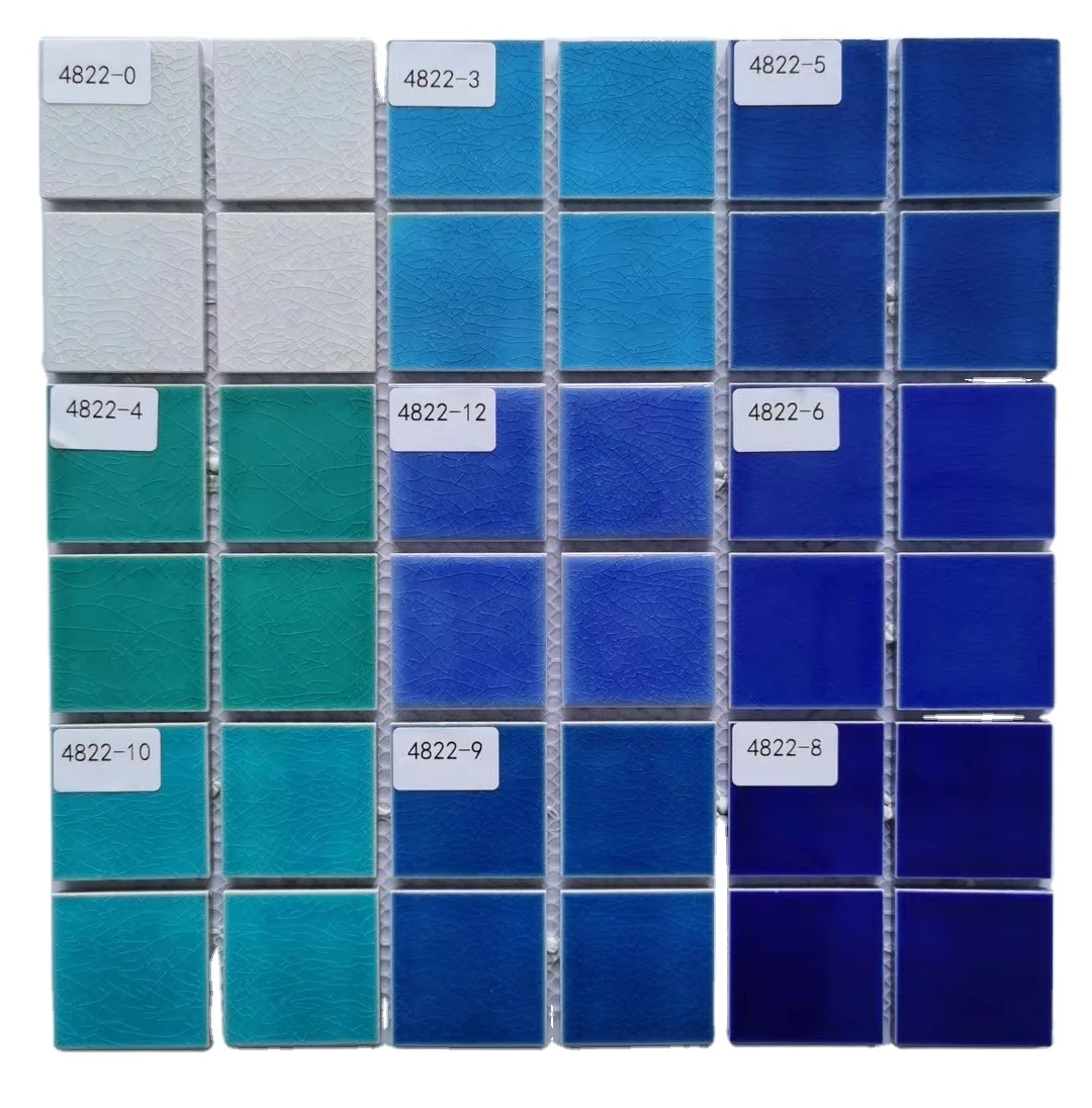 Wholesale Porcelain Ice Crackle Mosaic Tile 300x300 Glazed Aqua Blue Ceramic Mosaic Swimming Pool Tiles