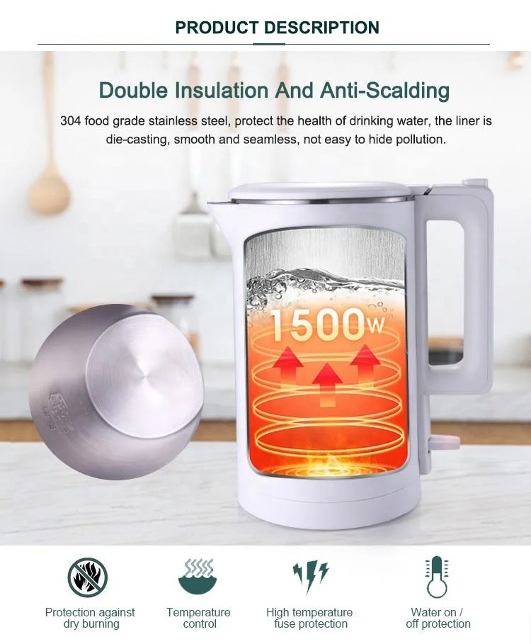 Wholesale 1.7L Boil-dry Protection Thermos Stainless Coffee Kettle Electric Kettles Digital White OEM Heating Tube 3 Years 1500