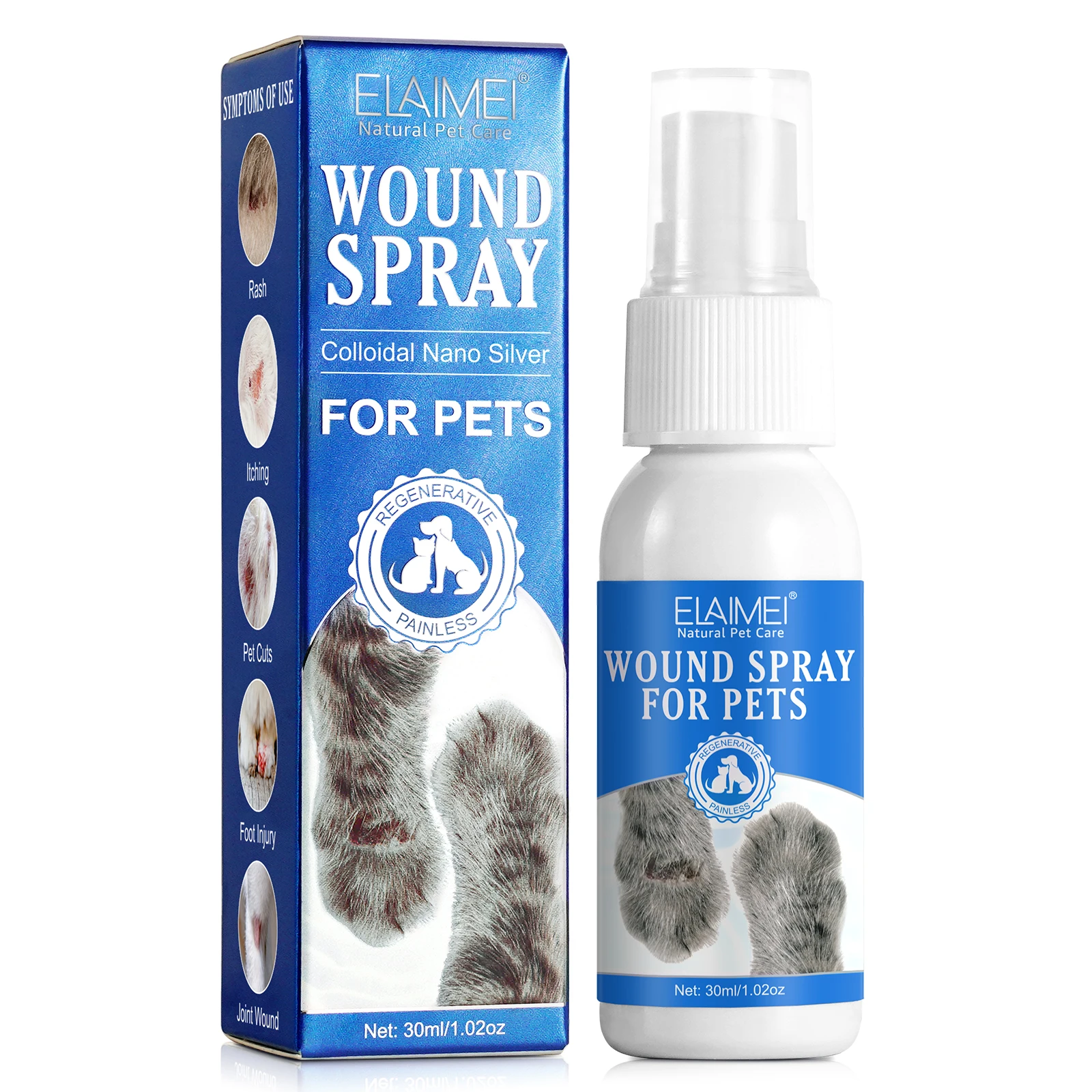 ELAIMEI Pain Relief Reduces Bleeding Fast Healing All Animal Wound And Skin Care Spray Cleans Pet Wound Care
