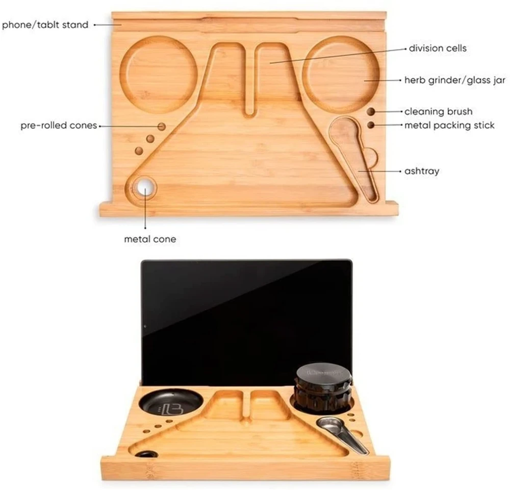 Custom Combo Kit Extra Large Stash Wooden Storage Box With Rolling Tray Black Accessories