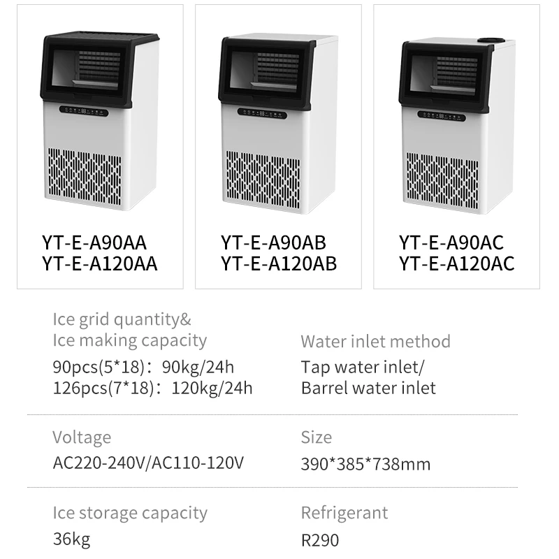 Factory Commercial Ice Machine with Transparent Window 120kg/24h 110/220V Automatic Cube Maker for Coffee Shop