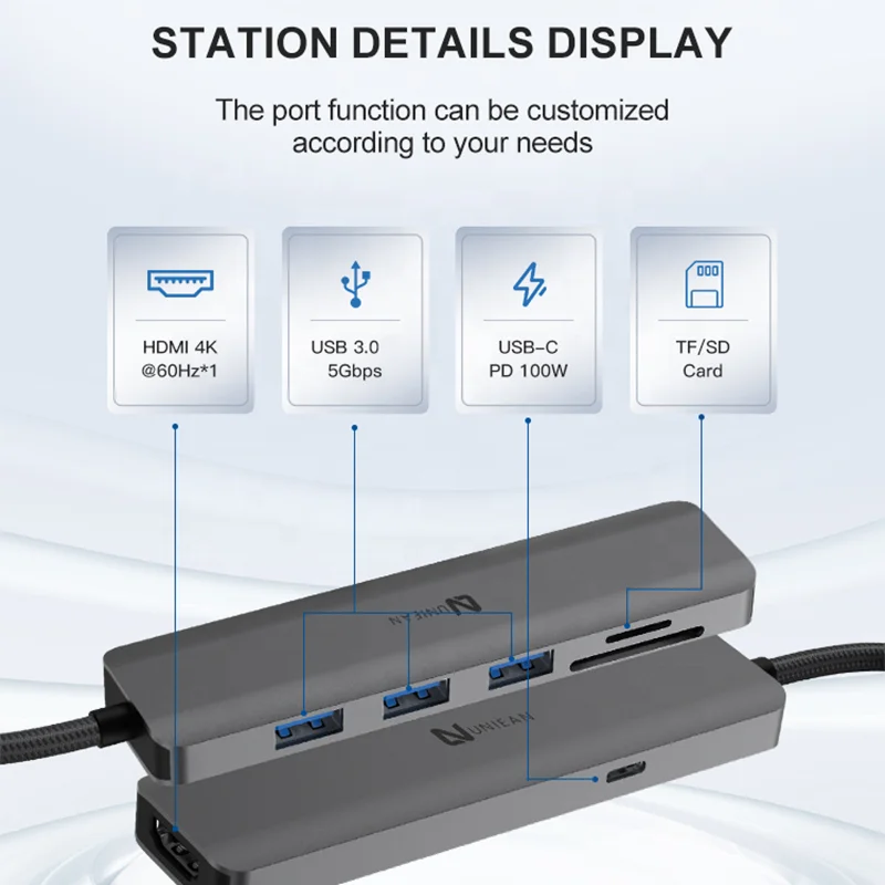 Universal Docking Station USB 7 Port 7 in 1 USB Type C HUB 3.0 for Macbook