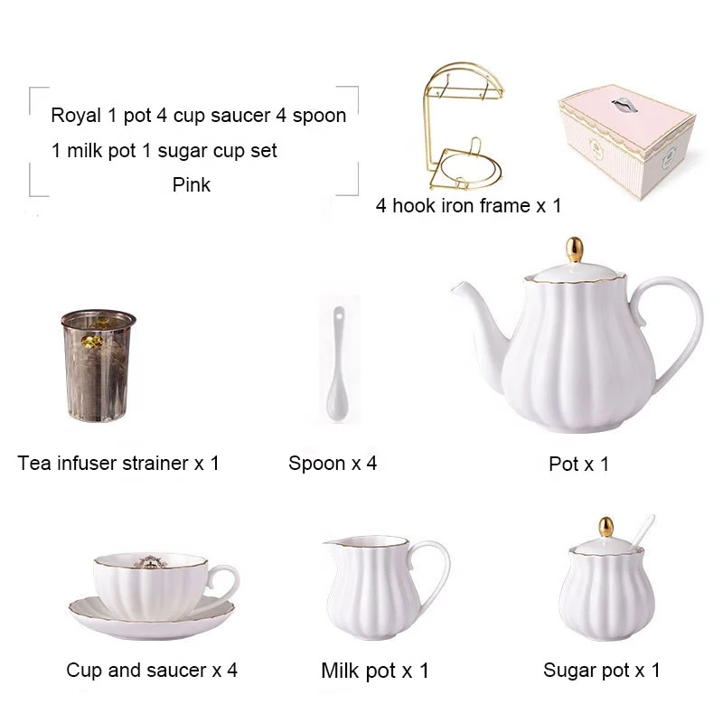 Phnom Penh Teacup Kit British Style Coffee Cup Set Pink Ceramic Tea Cup Set