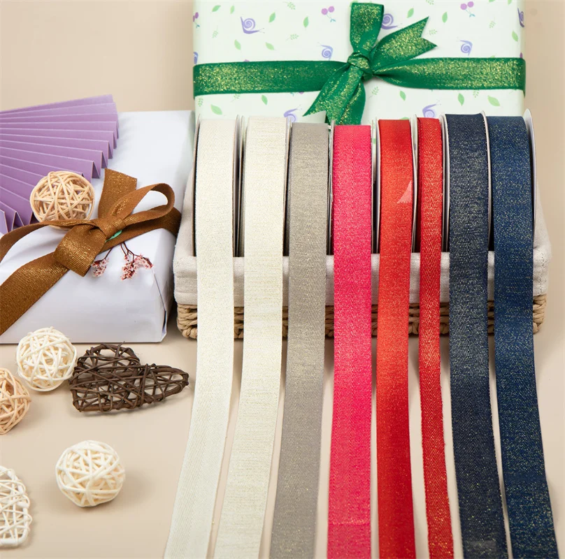 Polyester manufacturer christmas sparkle craft gift glitter satin ribbon for party decor