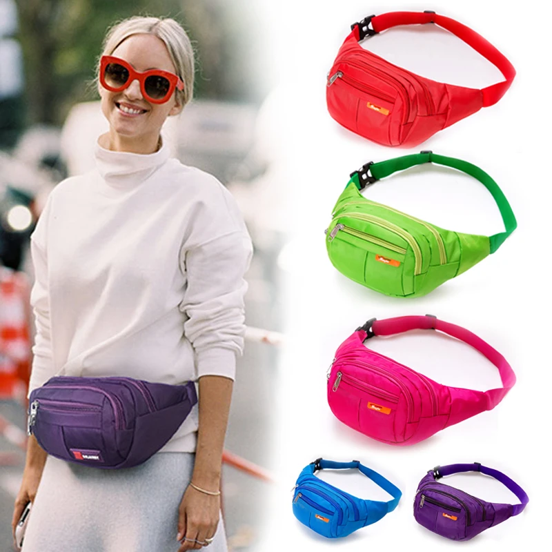 2022 customize fashion outdoor fitness pink green red belt pouch bag lady girl fanny packs waist bags for women