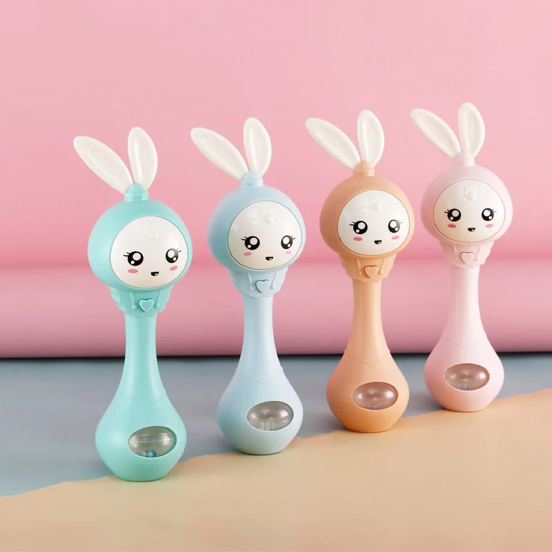 Baby Music Flashing Teether Rattle Toys Rabbit Hand Bells Mobile Infant Pacifier Weep Tear Newborn Early Educational Toys 0-12M