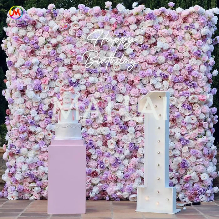 3d рулонная Цветочная стена 8*8 футов искусственный Шелковый цветок фиолетовое свадебное украшение настенная панель фон