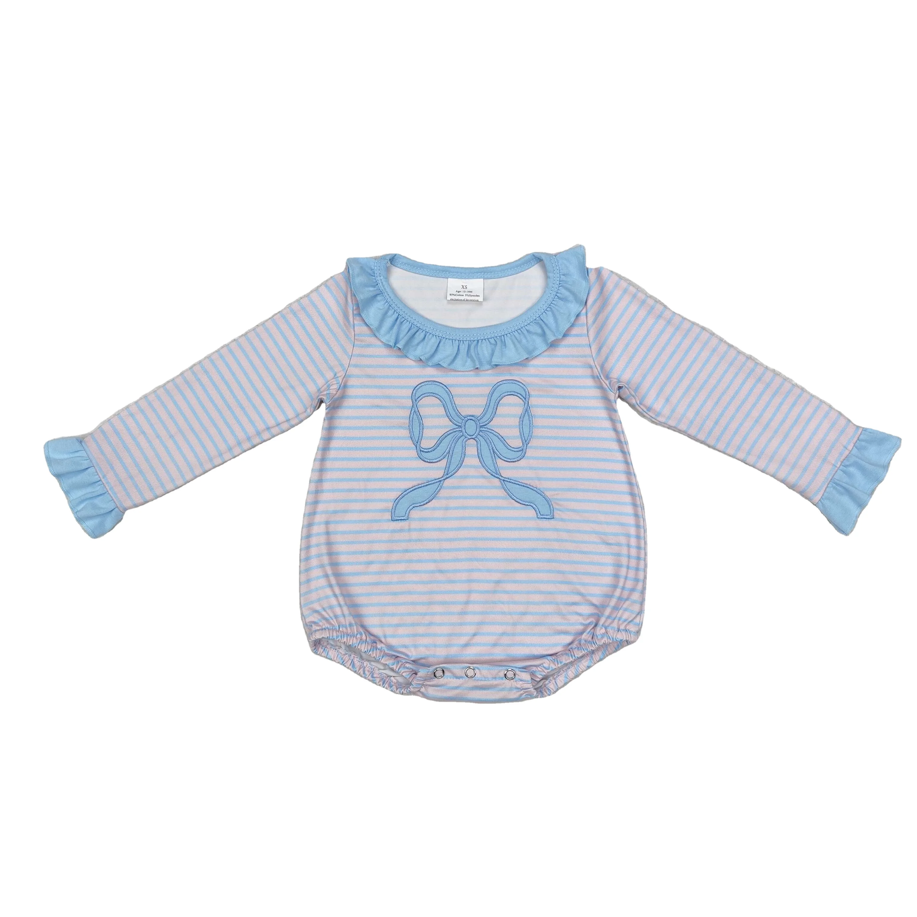 Hot Sale Baby Infant Girls Rompers Blue Stripes Bow Embroidery Long Sleeve Rompers c Toddler Girls Rompers