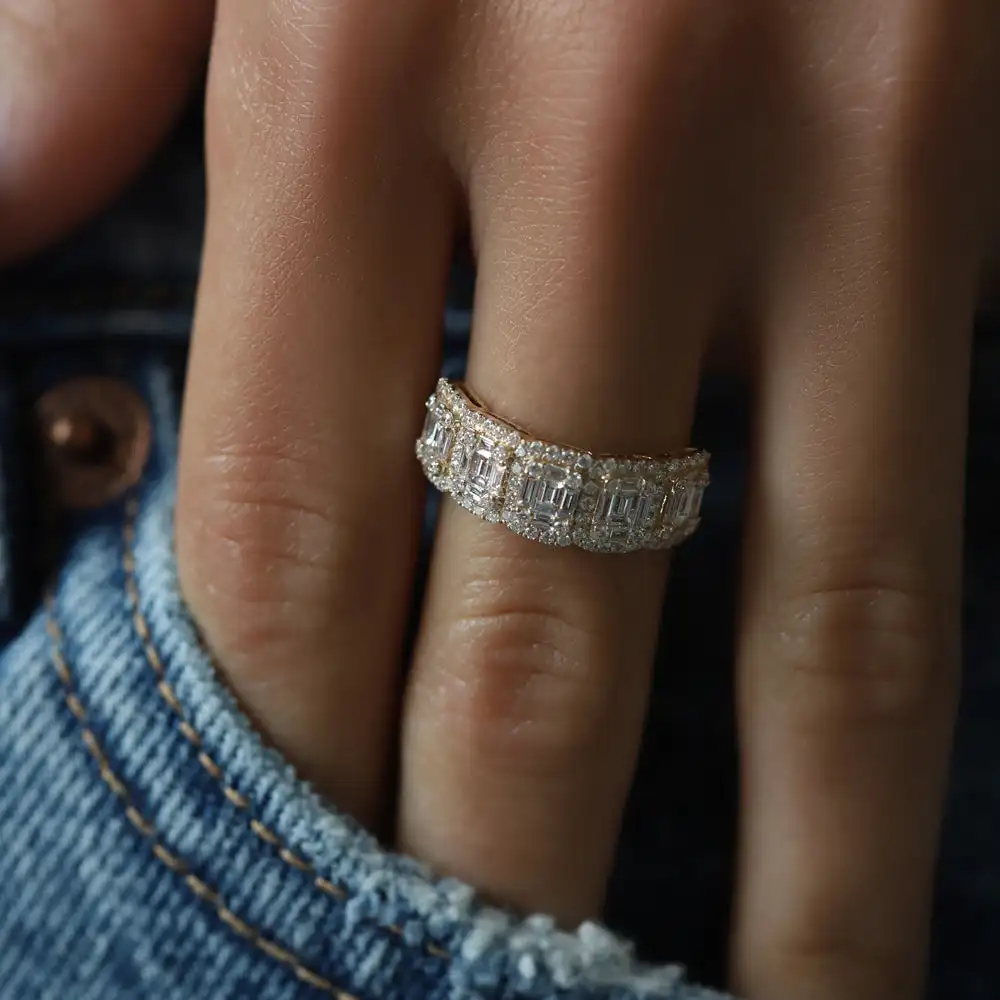 VLOVE Marquise Cut Ring Evil Eye Jewelry 9k 10k 14k 18k Baguette and Round Halo Diamond Ring Diamond Ring