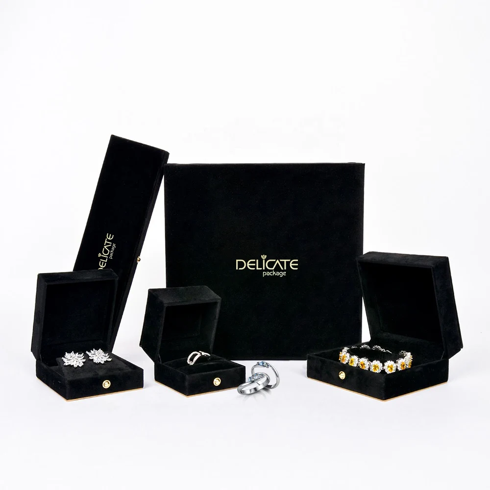 Wholesale Red Jewelry Velvet Box Custom Logo Velvet Jewelry Box Luxury Earring Bracelet Necklace Ring Set Jewelry Packaging Box
