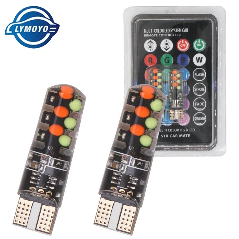 LYMOYO RGB COB 194 168 Colorful Multi-Mode Auto Side Light Bulbs with Remote Controller T10 RGB W5W LED