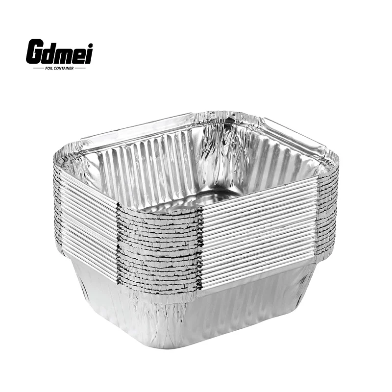 GDMEI Factory Price Food Grade Disposable Aluminum Foil Food Container Rectangle Aluminium Tray Silver Foil Plates with Lids