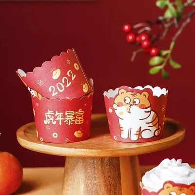 New Year cup cake paper cup Muffin cup baking Year of the Tiger Spring Festival party cupcake reunion red card accessories