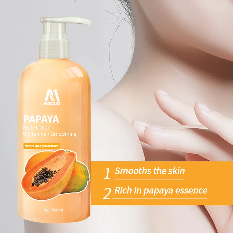MIDUO Factory OEM 500ML Brightening Whiten Vitamin C Cruelty Free Nice Smelling Best Moisturizer Papaya Body Lotion For Dry Skin