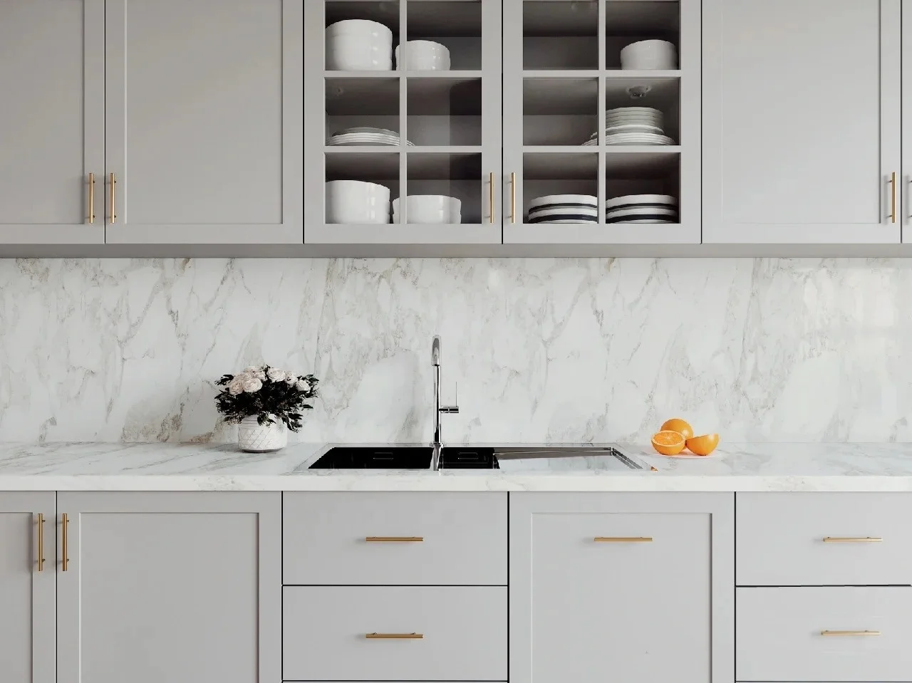 Factory price complete set of American Light grey white matt finish 2pac UV painting Shaker door kitchen cabinet with island