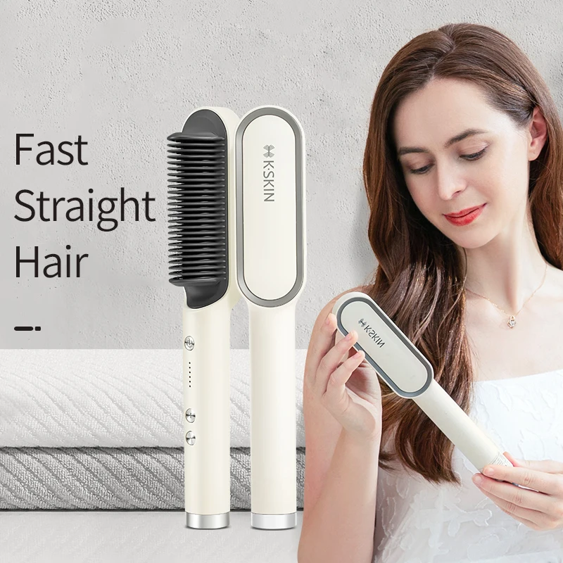 TYMO ring hair straightener brush comb straightening comb straight hair quick and fast ceramic handle