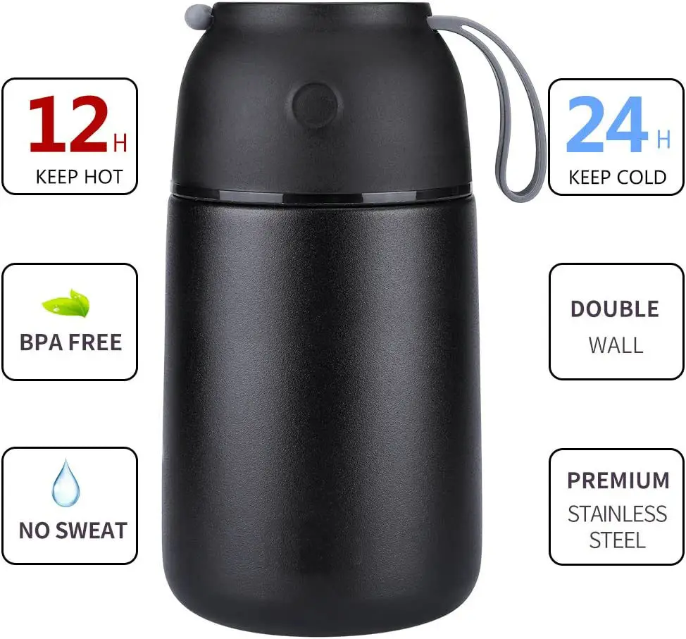 custom metal stainless steel vacuum insulated thermos food jar container with folding spoon keep warm with lid for kids