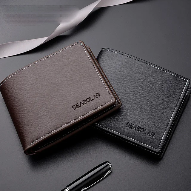 Wholesale customized Vintage Men Leather Wallet Short Slim Male Purses Money Credit Card Holders Money Bag Men Wallet