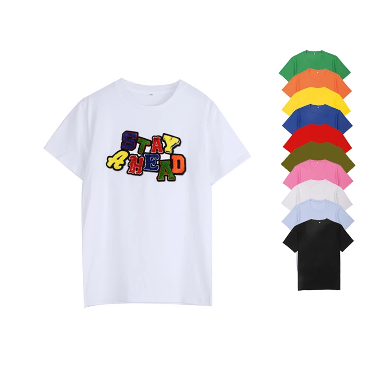 Wholesale OEM Unisex 100% Cotton Chenille Embroidery Crew neck Custom T Shirt Men,Custom t-shirt wholesale