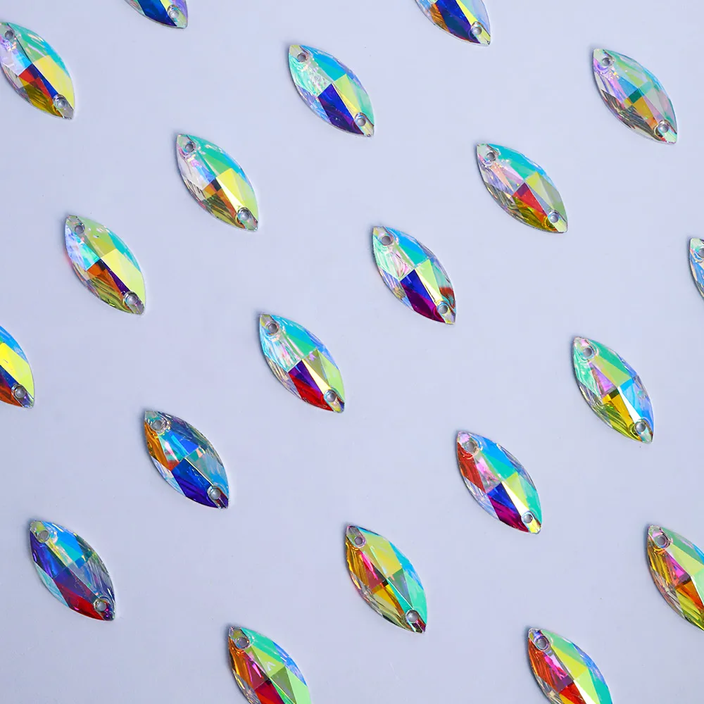New Arrival Latest Navette Shape Resin Rhinestone AB Color 100 pcs per Package Bright Shining Resin Sew On Stones With Two Holes