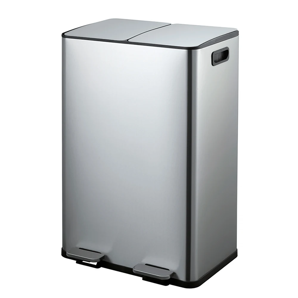 KSY Large Stainless Steel Pedal Bin Kitchen Recycling 3 Compartments Soft-Closing Pedal Double Waste Bin Garbage Trash Can