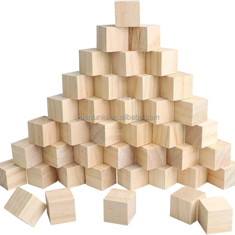 Natural Wooden Blocks for Crafts Unfinished Wood Cubes Square Blocks Projects Carving Art Making Christmas Decorating DIY